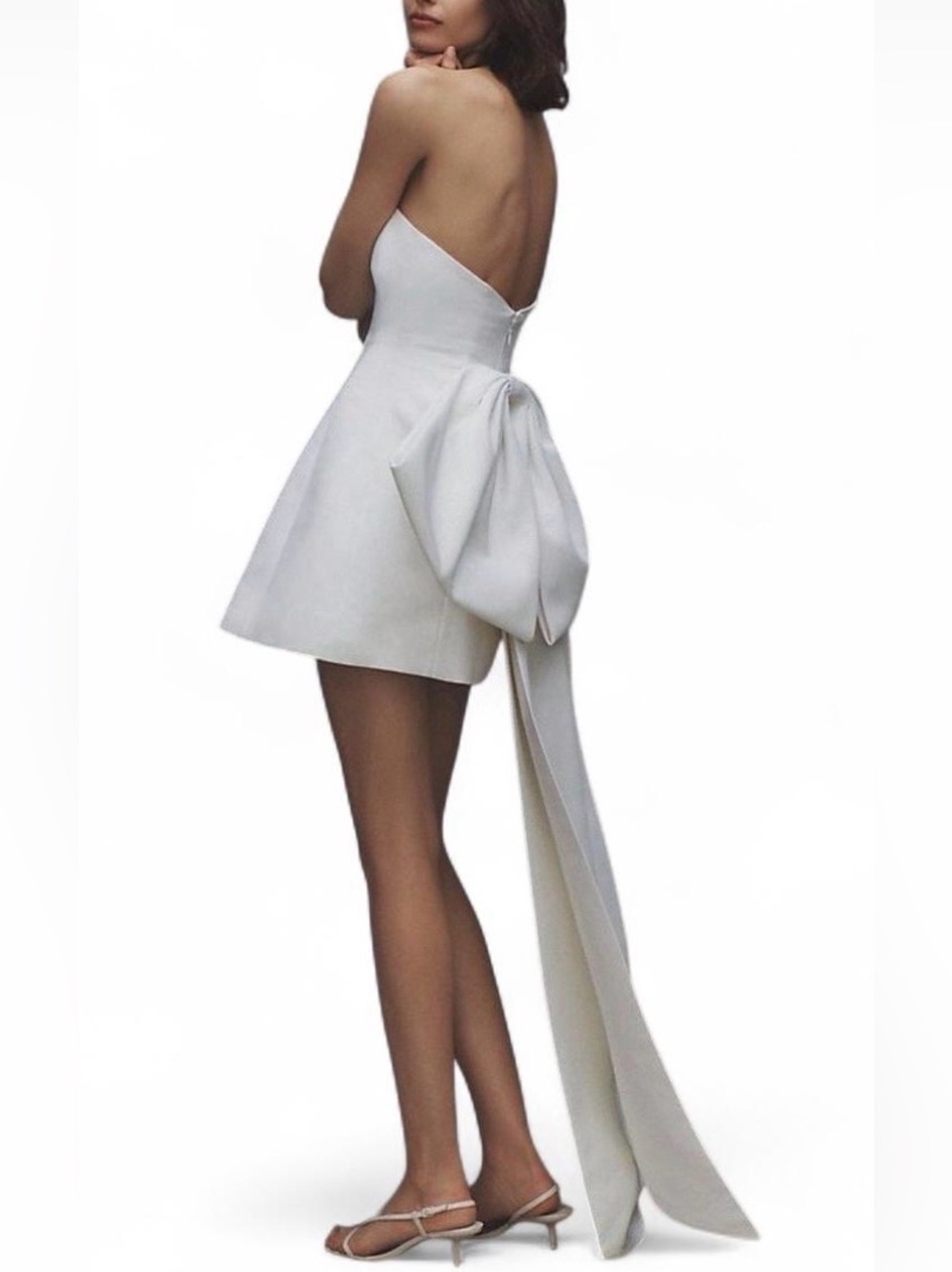 Sachin + Babi White Strapless Mini Dress with Dramatic Bow-wedding-bridal